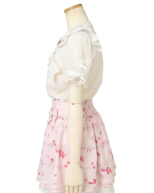 Japanese New Liz Plaid Bow Lolita Strawberry Embroidered Short Sleeve Shirt Women's Spring Summer Sweet Blouse Shirts