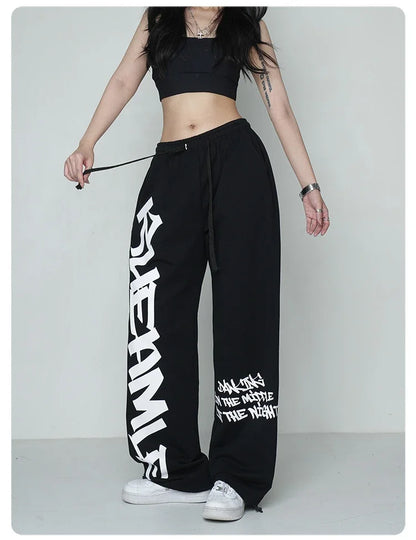 Korean Y2K Streetwear White Jogging Sweatpants Women Harajuku Sports Pants Oversized Hip Hop Letter Wide Leg Trousers - SS69