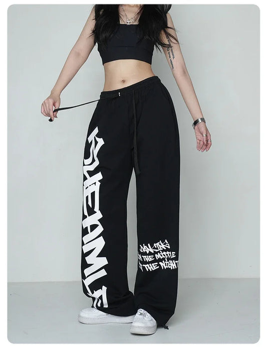 Korean Y2K Streetwear White Jogging Sweatpants Women Harajuku Sports Pants Oversized Hip Hop Letter Wide Leg Trousers - SS69