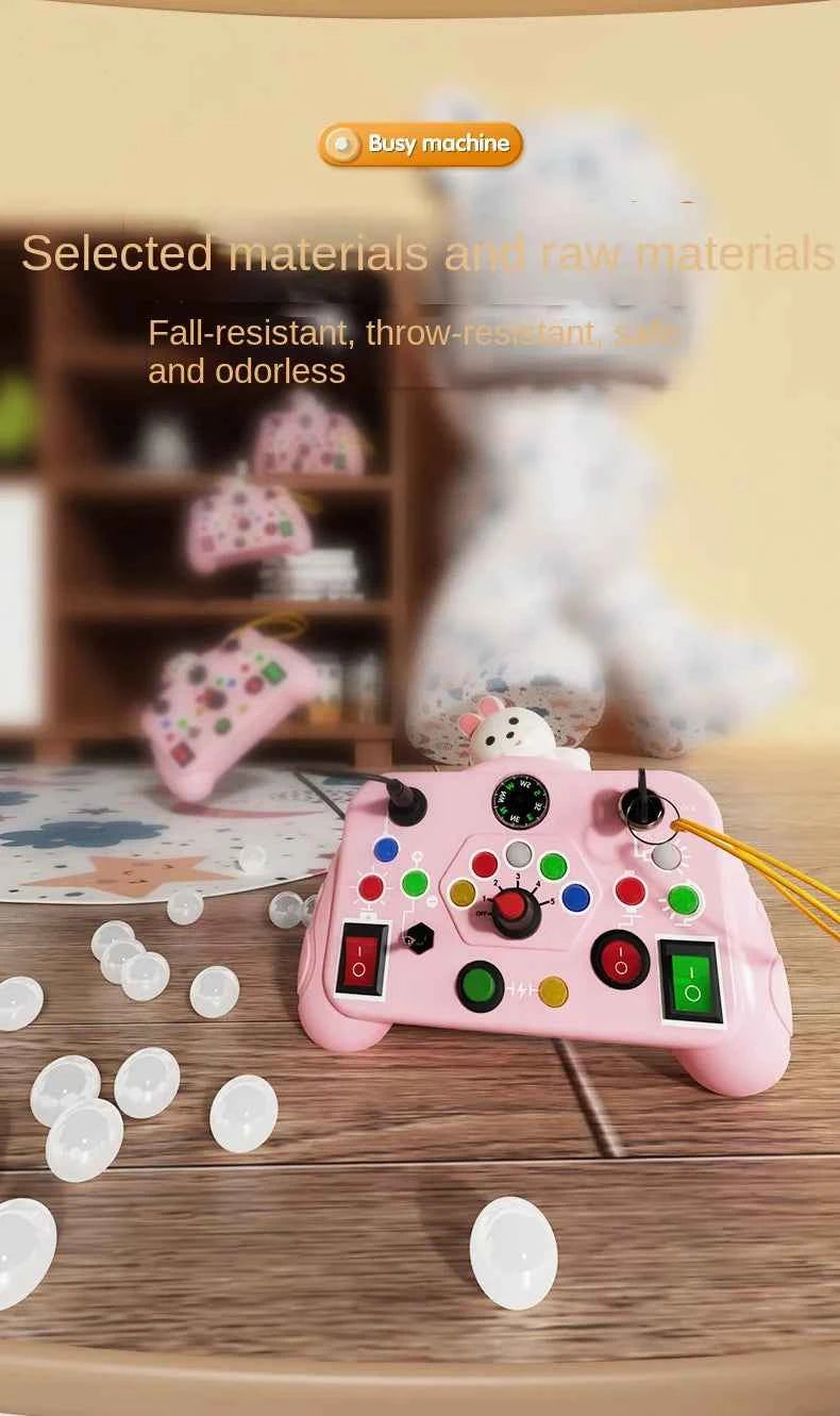 Montessori Busy Board Sensory Toys Cartoon with LED Light Switch Control Board Travel Activities Children Game for 2-4 Years Old