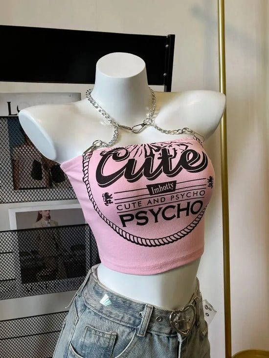 Crop Tops Fashion Summer Tanks Women Clothing Sweet Pink Letter Backless Tunic Camis Harajuku Chain Sexy Y2k Vest Ropa Mujer SS69