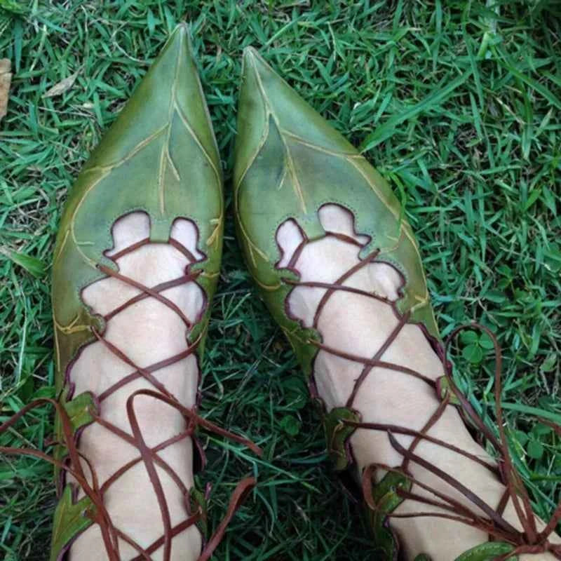 2026 Medieval Gothic Retro Elf Witch Leaves Lace Up Shoes For Women  Men Cosplay Costume Carnival Party Knight Boots Accessories