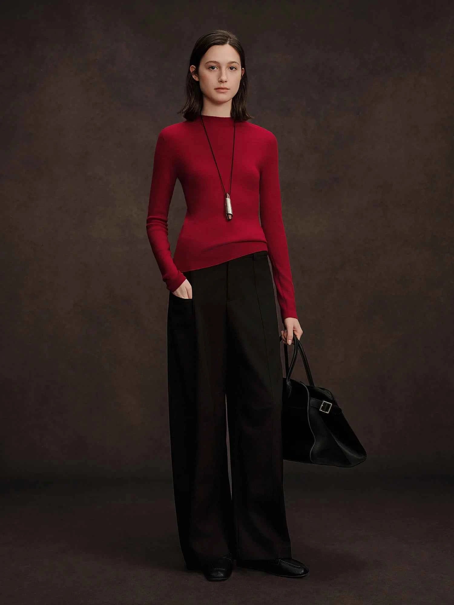 DUSHU Seamless Half-high Collar Pure Wool Pullovers Women Plus Size Autumn Winter Bottoming Sweater Solid Soft Breathable Tops