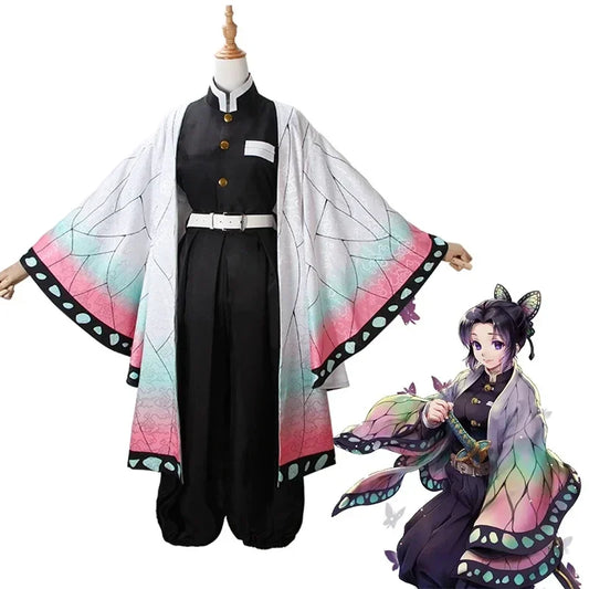 Kochou Shinobu Anime Cosplay Costume Set with Uniform and Haori for Adults