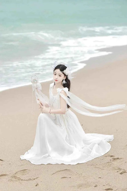 NONSAR God Greek Sweet Vintage Fairy Dress Women Summer Court Style Han Elements Chiffon Elegant floating Strap Long Dresses
