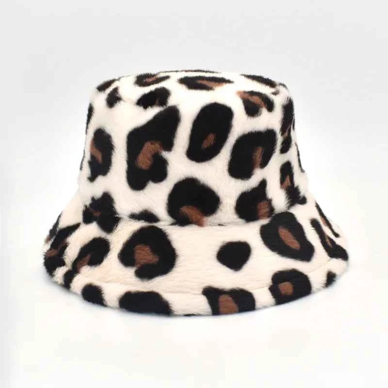 Winter Bucket Hat Women's Fashion Leopard Panama Warm Hats Female Vintage Faux Fur Fisherman Cap Hats For Women Dropshipping