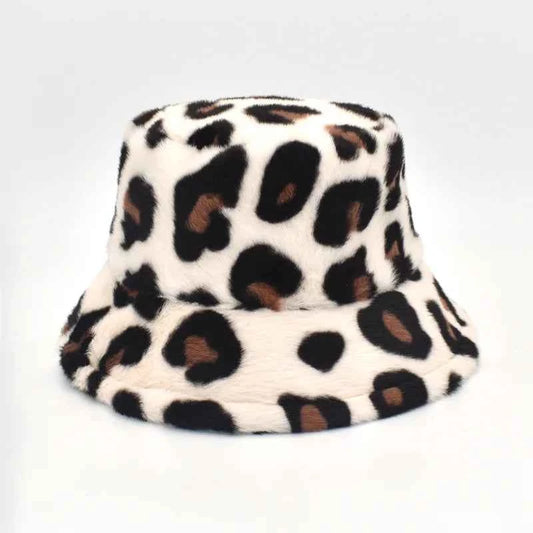 Winter Bucket Hat Women's Fashion Leopard Panama Warm Hats Female Vintage Faux Fur Fisherman Cap Hats For Women Dropshipping