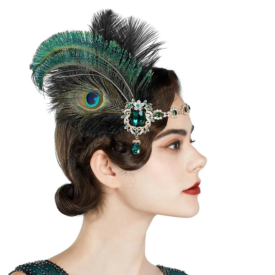 1920s Flapper Peacock Feather Headband Roaring 20s Showgirl Hair band Great Gatsby Hair Accessories 머리띠 резинки для волос 헤어밴드 SS69