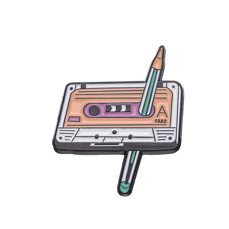 QIHE JEWELRY Retro Cassette Tape Enamel Pin Badge