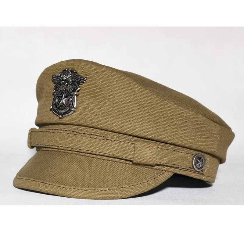 2025 New Navy Peaked Sailor Cap Men Women Summer Beret Hat Male Canvas Grey Eagle Belt Locomotive German Captain Casque
