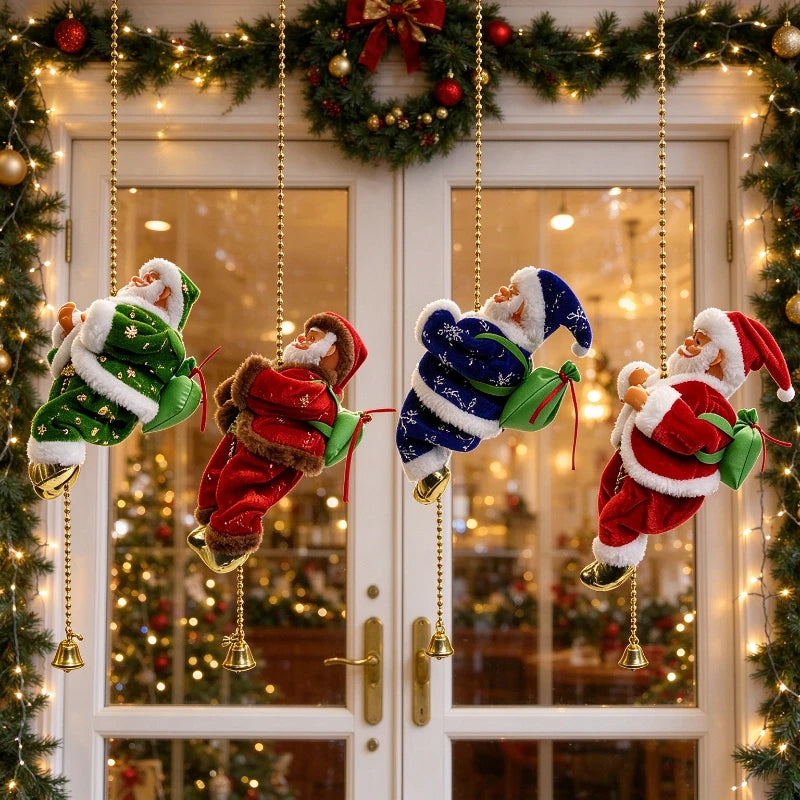 Christmas Doll Decoration Santa Claus Doll Electric Climbing Santa Claus On Beads Chain Moving Figure Hanging Xmas Ornament Gift