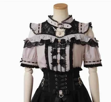 Japanese Mine Off-Shoulder Pearl Collar Cute Sweet Big Bow Shirt Skirt Outfit Women Summer New Lolita Short-Sleeved Shirt Skirts