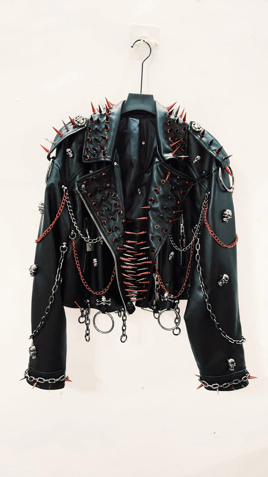 vintage Leather jacket Gothic Leather jacket Punk Leather jacketoversizeLeather jacket Rivet Leather jacket skull Leather jacket SS69