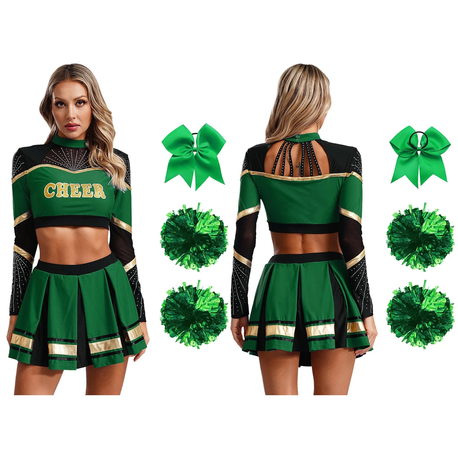Women's Cheerleading Performance Costume Set with Crop Top and Skirt