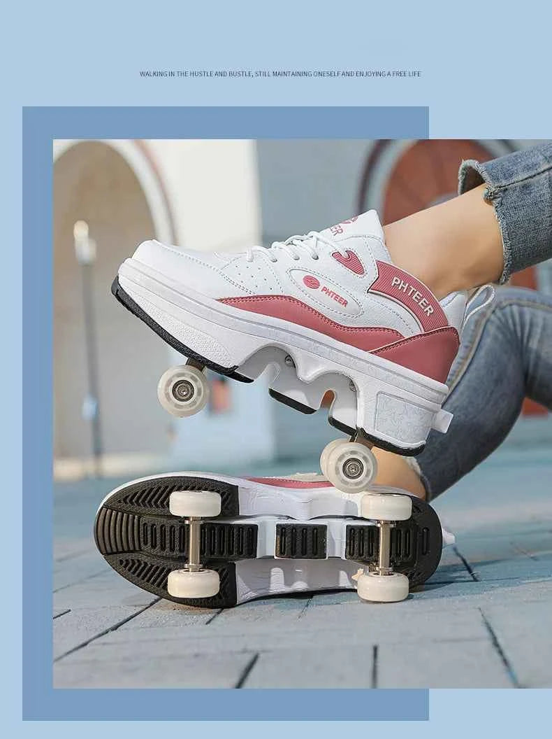 Deformation Shoes Roller Sneakers With 4 Wheels Skates Adult Kids Runaway Parkour Wheels Shoes For Women Men Youth Sport Shoes