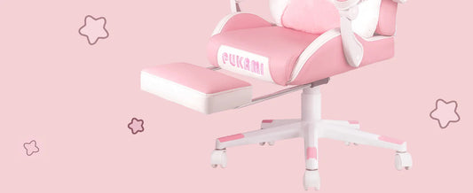 Pink Gaming Chair Cute with Cat Ears and Cat Paw Lumbar Cushion, Ergonomic Computer Chair for Girl with Footrest and Headrest SS69