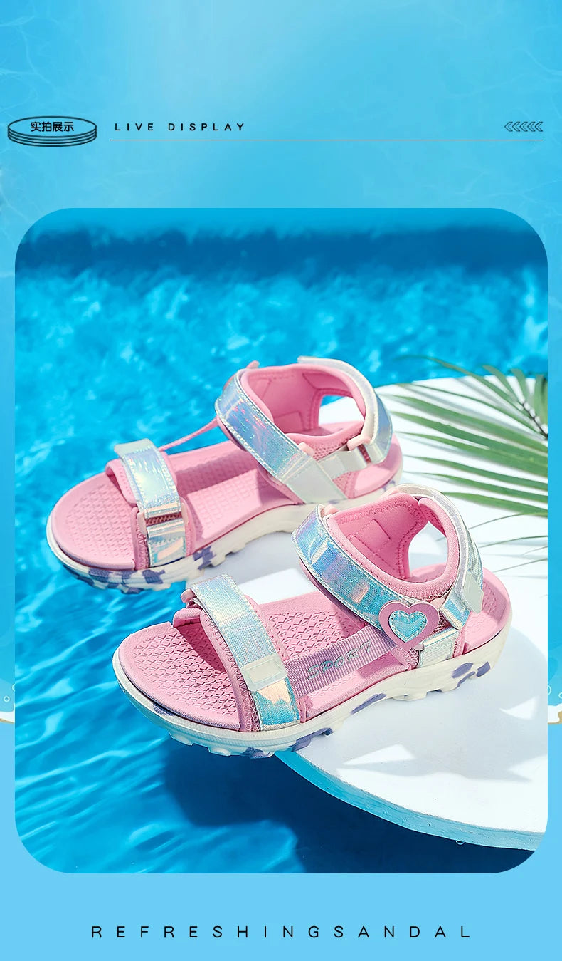 Girls' LED Sandals - Hook & Loop Closure, Anti-Slip EVA