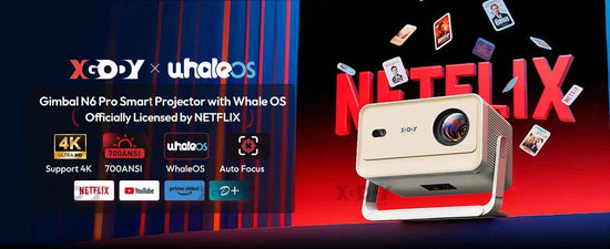XGODY Gimbal N6 Pro 4K Projector Netflix Officially 700 Ansi Native 1080P Auto Focus Whale OS TV for Movie Home Theater