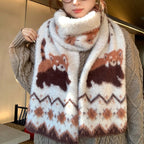 170cm Cute Red Panda Knit Imitate Mink Wool Scarf Soft Comfort Women Winter Neckerchief Girls Students Warm Scarves