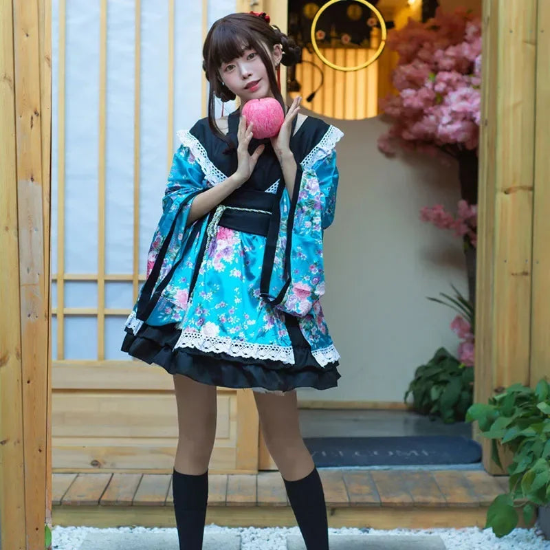 Traditional Japanese Kimono Dress for Women - Printed Pink