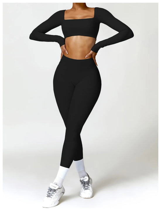 2PCS Yoga Suit Sports Set Women Quick-Drying Gym Set Women Tracksuit Running Workout Long Sleeve Sports Shirt Yoga Clothing SS69