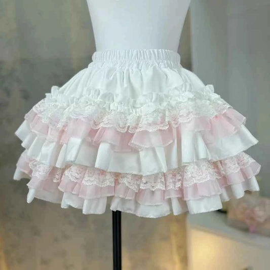 Y2K JK Lolita Japan Kawaii Girl Cute Sweet Lace T-shirt Lolita Print Tops Bow Cake Blouse  A-line Spliced Cake Skirt New Chic