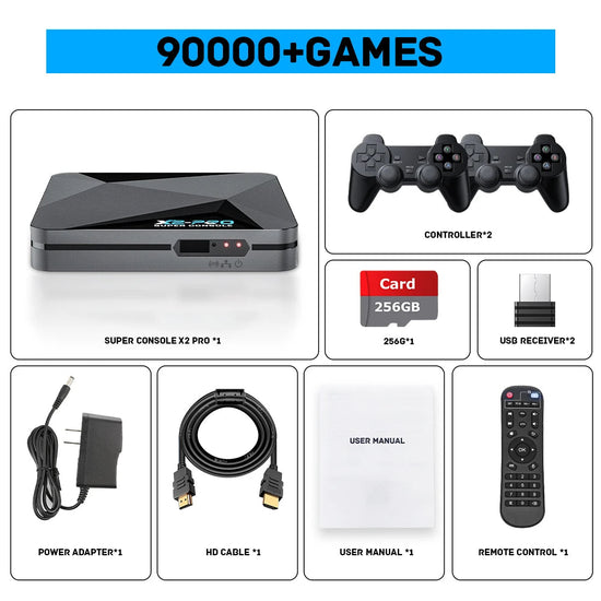 KINHANK Retro Video Game Console Super Console X2 Pro with 90000 Video Games for PS1/DC/MAME/SS with Gamepad Kid Gift Game Box SS69 79.69 256G / UK