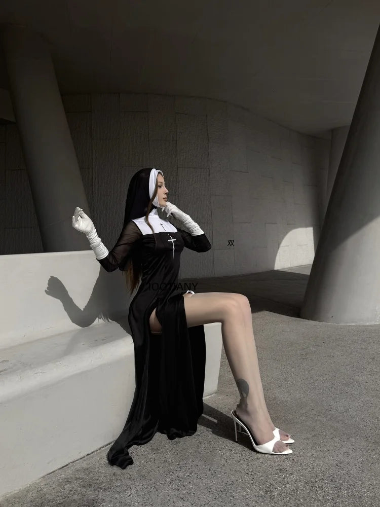 Halloween Cute Female Anime Nun Costume Role Play Performance Clothes Sexy Ladies Performance Fancy Dress Sister Costume New