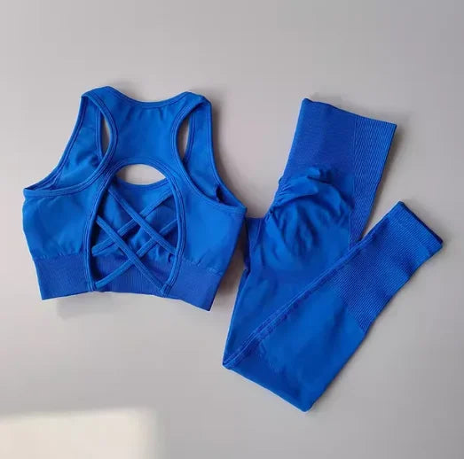 2PCS Sports Bra Women's Set Professional Fitness Tank Top Bra Shockproof Running Leggings Yoga Suit Beautiful Back Bra Clothing - SS69