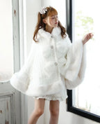 Godivana Lolita Faux Fur Cape Coat with Bow & Rhinestones