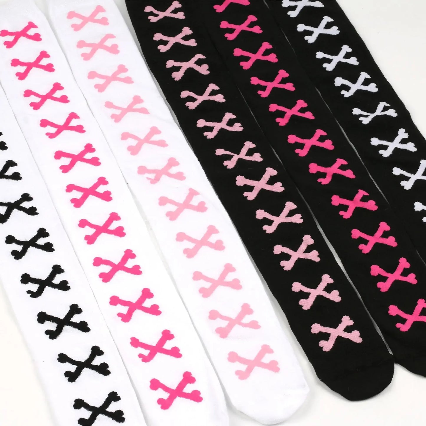 SS69 Women's Bone Print Thigh High Socks - Cotton Blend Cosplay Stockings