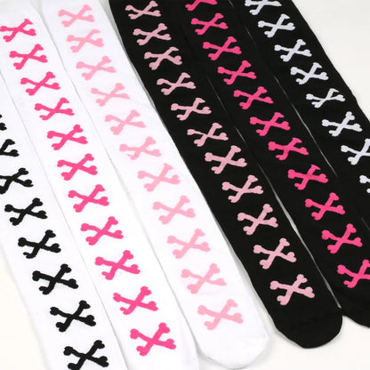 SS69 Women's Bone Print Thigh High Socks - Cotton Blend Cosplay Stockings