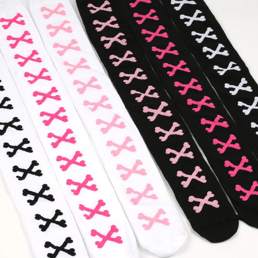 SS69 Women's Bone Print Thigh High Socks - Cotton Blend Cosplay Stockings