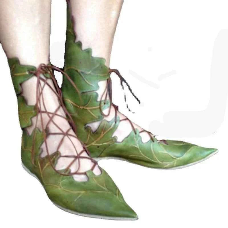 2026 Medieval Gothic Retro Elf Witch Leaves Lace Up Shoes For Women  Men Cosplay Costume Carnival Party Knight Boots Accessories