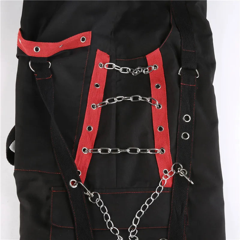 Cyber Punk Unisex Cargo Wide Leg Pants Chain Bandage Ruched Tie Capris Pants Women Gothic Baggy Trousers BF Hippie Grunge Jogger SS69