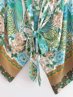 Boho Queens Peacock Short Robe Kimono Swimsuits Women Fashion Floral Batwing Sleeves Rayon Bohemian Bikini Cover Ups Beachwear
