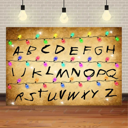 American TV Stranger Theme Background Lights Alphabet Episode Series Vinyl Banner Party Decoration Supplies Photo Prop Baby Gift