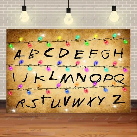 American TV Stranger Theme Background Lights Alphabet Episode Series Vinyl Banner Party Decoration Supplies Photo Prop Baby Gift