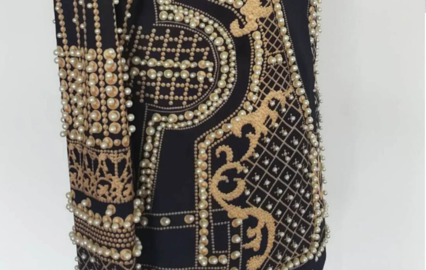 Pearl Embroidery Female Jacket, Full Sleeve Slim Jackets, V Neck, Hidden Button Print Suit, Large Size, Fall Fashion SS69