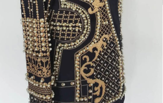 Pearl Embroidery Female Jacket, Full Sleeve Slim Jackets, V Neck, Hidden Button Print Suit, Large Size, Fall Fashion SS69