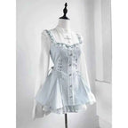 2025 Autumn Gothic Lolita Dress Sweet Heart Black Bow - Elegant Long Sleeve Short Dress with Lace Trim Slim Fit Waist for Women