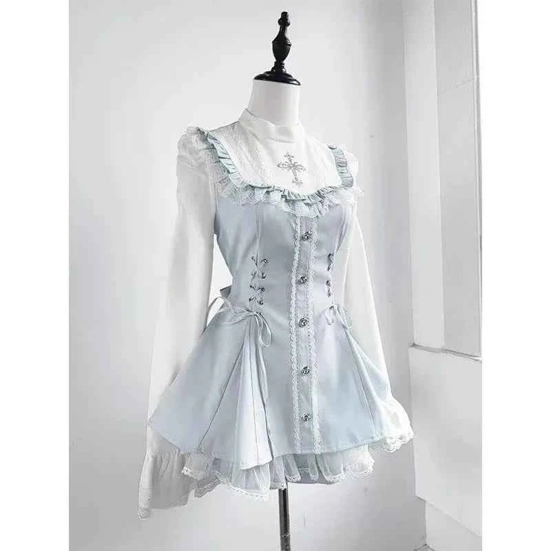 2025 Autumn Gothic Lolita Dress Sweet Heart Black Bow - Elegant Long Sleeve Short Dress with Lace Trim Slim Fit Waist for Women