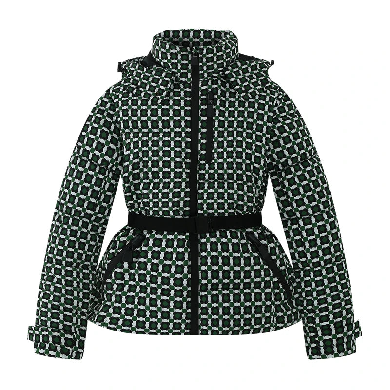 Women's Winter Hooded High Waist Padded Sport Parkas Coats with Belt Female Elegant Thick Warm Pockets Windproof Skiing Jackets