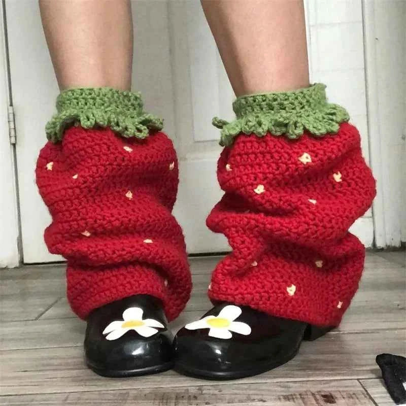 Women Knit Leg Warmers Contrast Color Knee High Socks Y2K Aesthetic Boot Cuffs Cover for Streetwear Kawaii Short Socks