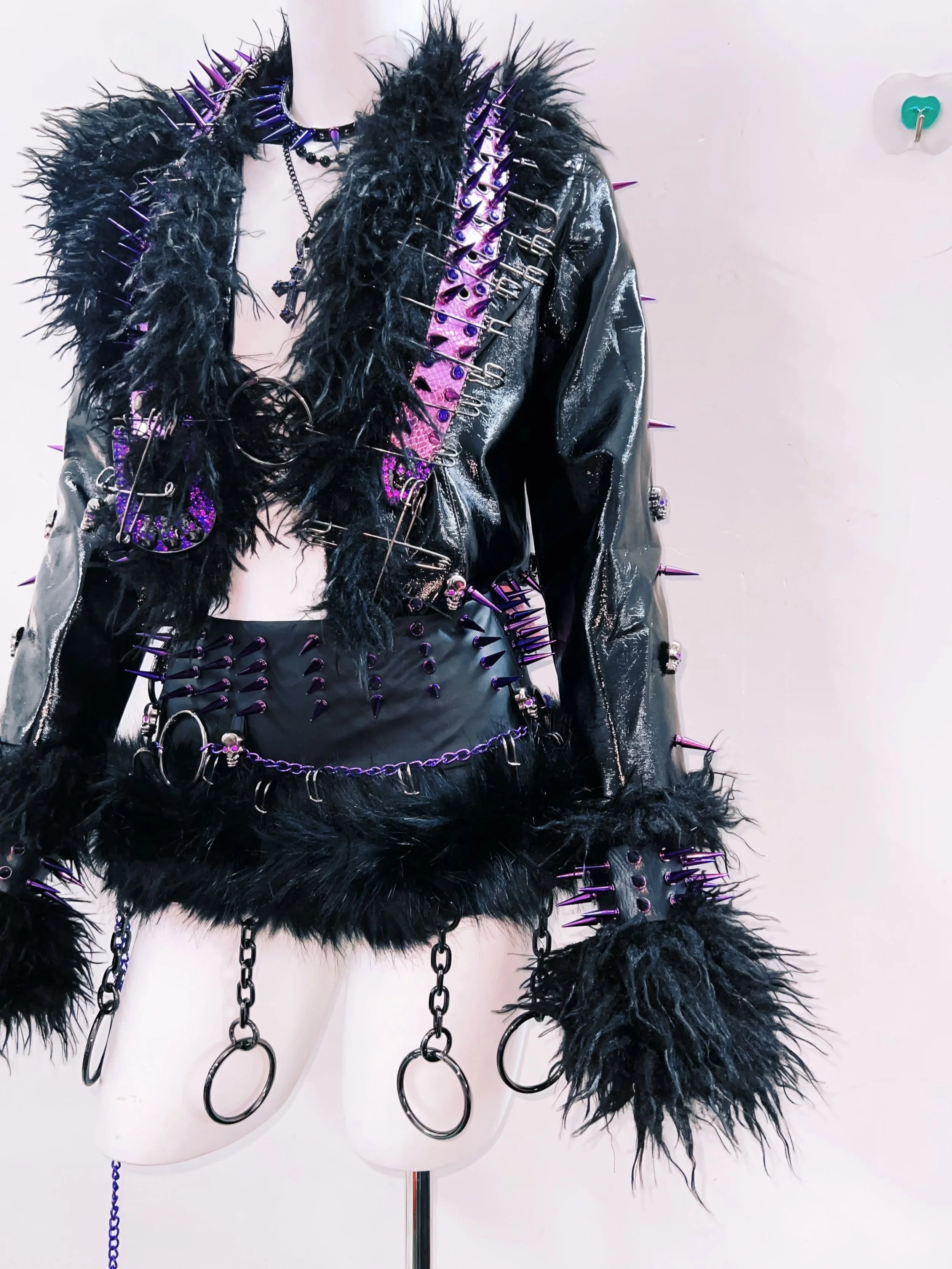 Gothic Rivet Faux Leather Jacket - Short Distressed Style
