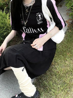 New Arriavl Korean Summer Black Pink Retro Patchwork 21 Jersey T-shirt Sports Breathable Short Sleeve Casual T-shirt for Women SS69