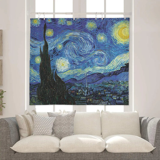 Starry Night Blacklight Tapestry by Van Gogh Wall Art for Bedroom Aesthetic, Abstract Wall Hanging UV Reactive Fabric Poster for