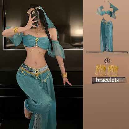 Belly Dance Costume Women's Sexy Arabian Princess Costume Fancy Indian Dance Embroider Bollywoods Jasmine Dress Egyptian Queen