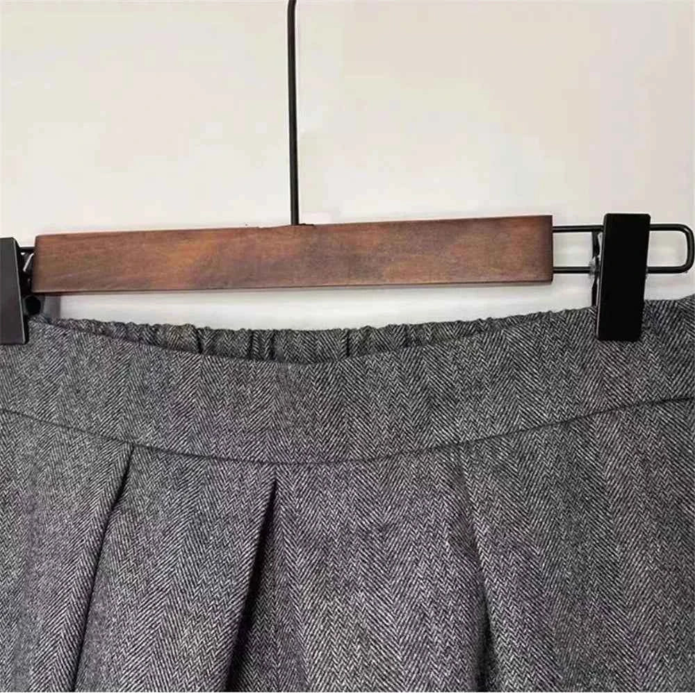 Loose Woolen Wide Leg Skirts Pants Women Pleated Casual Pants Winter Autumn Straight Trousers Elastic High Waist Fat Leg Pants