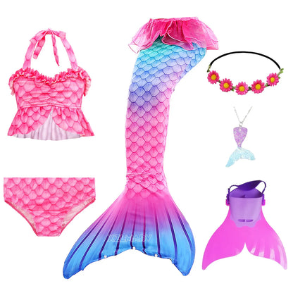 ZOCIC Girls Mermaid Tail Swimsuit Set with Top and Skirt for Swimming